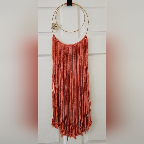 New! Rust Orange Macrame Double Hoop Wall Hanging - Picture 1 of 4